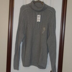 Chunky Table Soft Grey Cable Knit Turtleneck Sweater Winter Casual Pullover XL